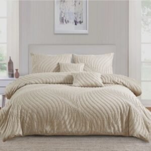 Elegant Wave-Patterned Textured Soft Microfiber Bedding Set Cream - Double