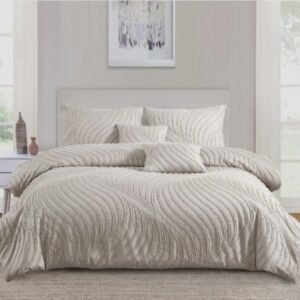 Elegant Wave-Patterned Textured Soft Microfiber Bedding Set Pale Silver - Double