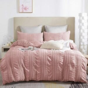 Chic Textured Bedding with Ruched Stripe Design Micro Fiber Bedding Set Pink - Double