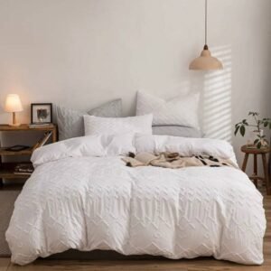 Premium Brushed Microfiber Tufted Bedding Set White - Queen