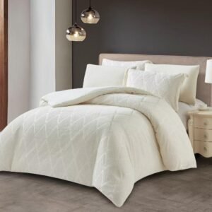 Beige Rhombus Microfiber Bedding Set - Double