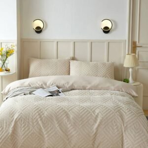 Premium Brushed Microfiber Tufted Bedding Set Beige - King