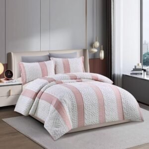 Geometric Elegance Textured Stripe Bedding Set - Queen