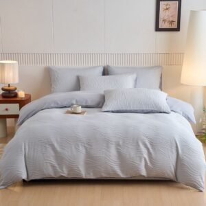 Modern Wave Pattern Bedding Set Light Grey - King